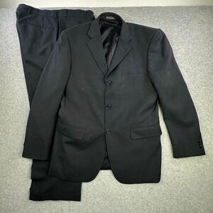 VTG Tazio Italy 40R/34W Black Herringbone 3-Button Suit Hand Tailored M077-2